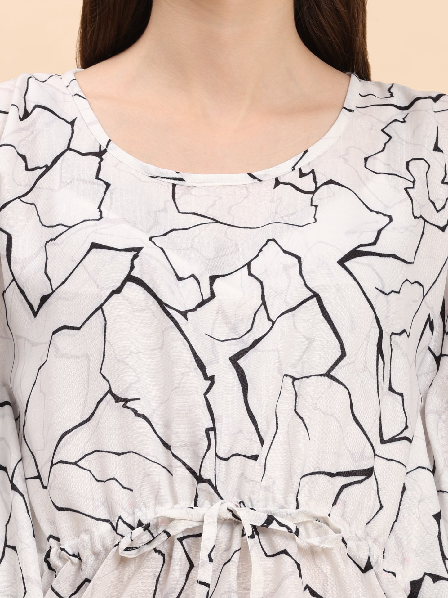 Noia White & Black Abstract Kaftan Top with Trousers