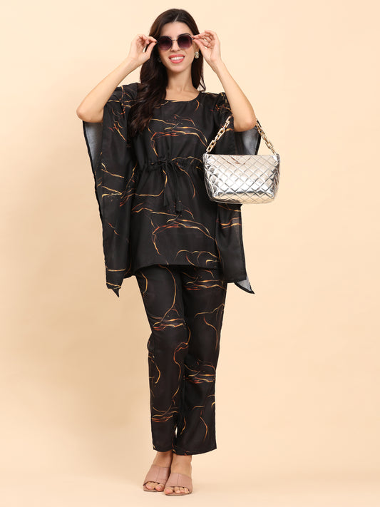 Noia Black & Gold Abstract Kaftan Top with Trousers