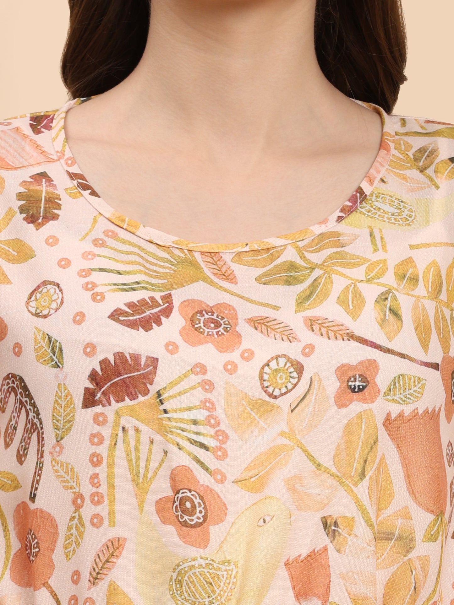 Noia Yellow Multi Abstract Floral Kaftan Top with Trousers