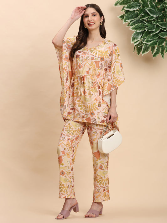 Noia Yellow Multi Abstract Floral Kaftan Top with Trousers