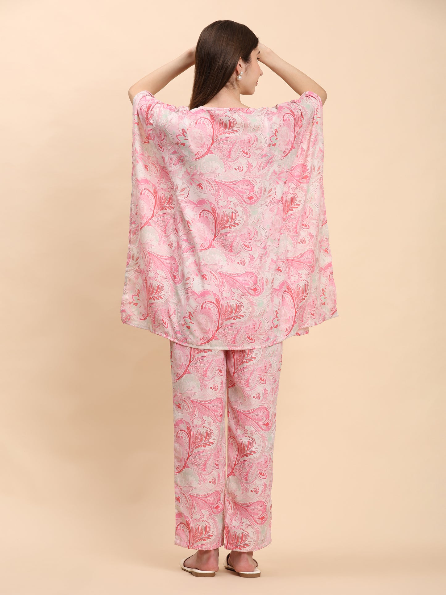 Noia Pink & White Paisley Kaftan Top with Trousers