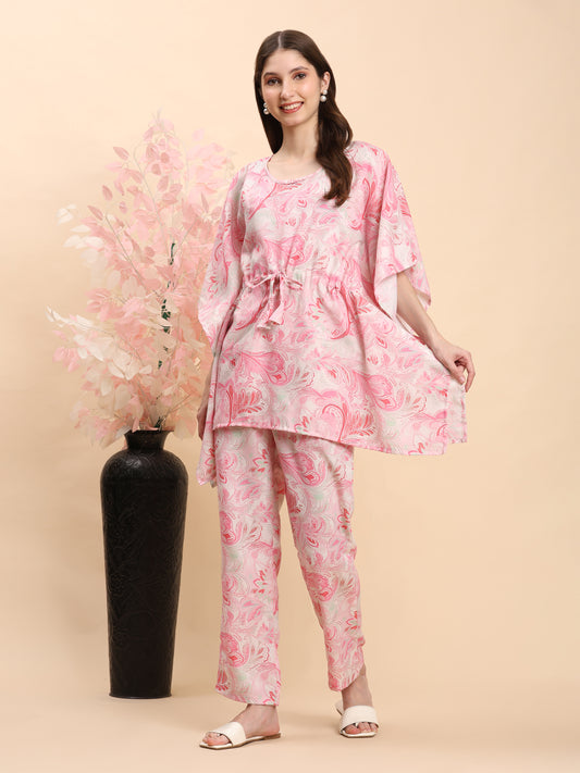 Noia Pink & White Paisley Kaftan Top with Trousers