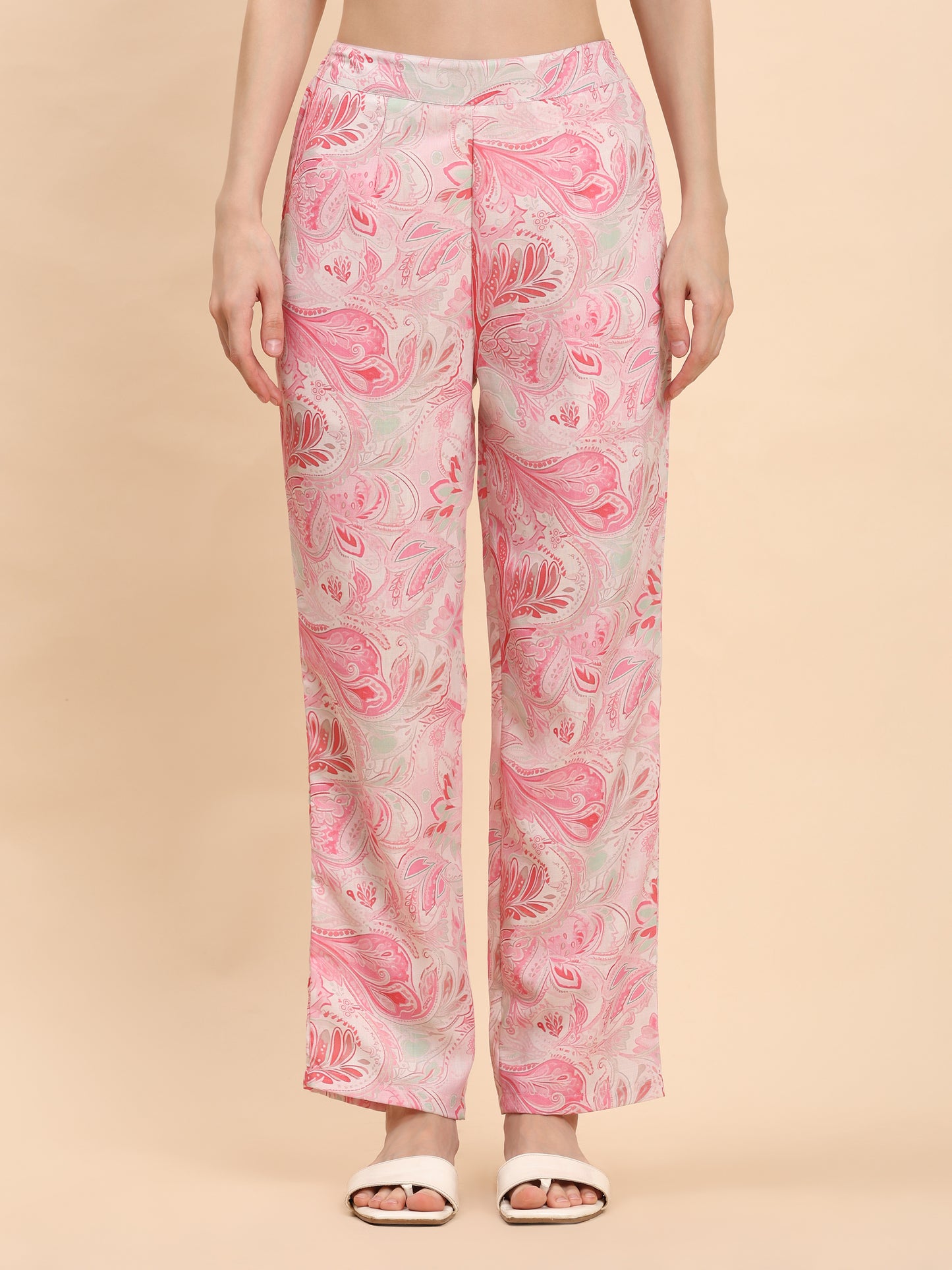 Noia Pink & White Paisley Kaftan Top with Trousers