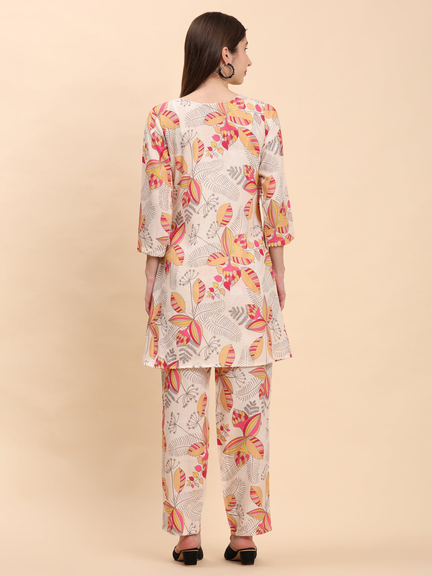 Noia Yellow & Multi Abstract Round Neck Top with Trousers