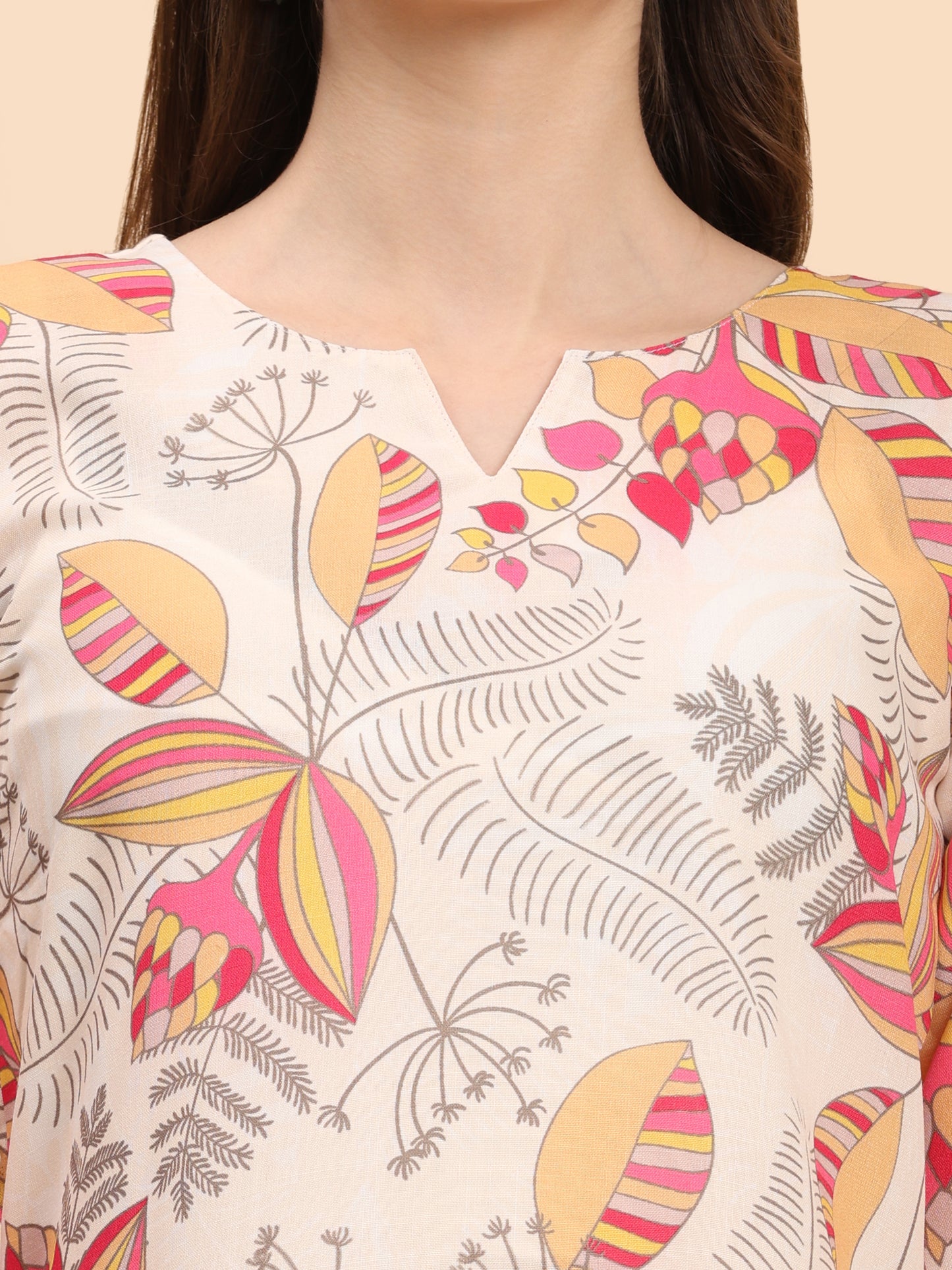 Noia Yellow & Multi Abstract Round Neck Top with Trousers