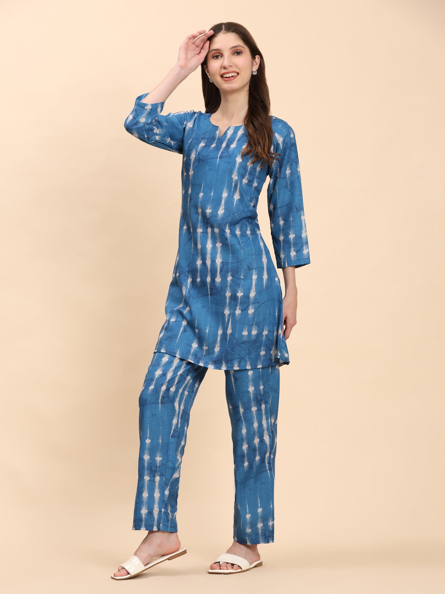 Noia Indigo Round Neck Top with Trousers