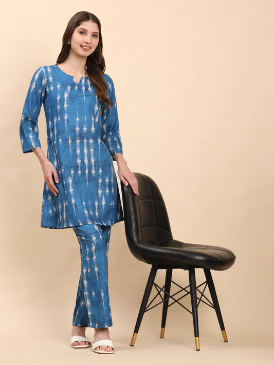 Noia Indigo Round Neck Top with Trousers