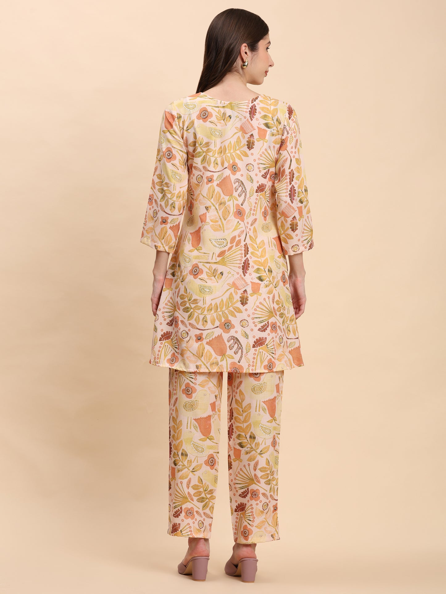 Noia Yellow Multi Abstract Floral Round Neck Top with Trousers