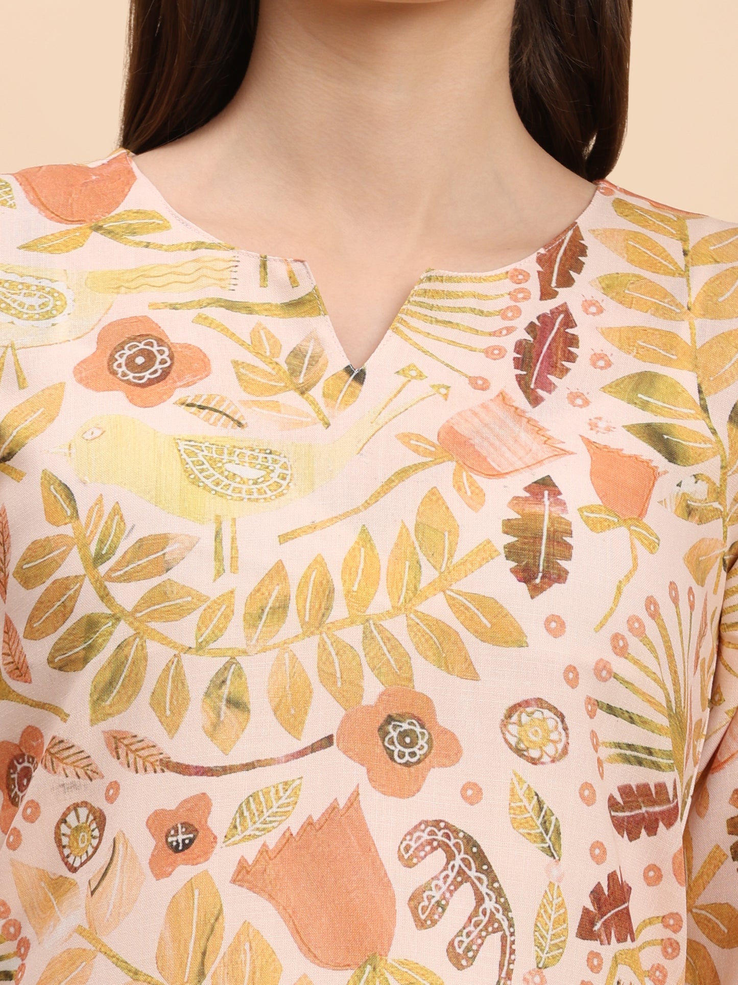 Noia Yellow Multi Abstract Floral Round Neck Top with Trousers
