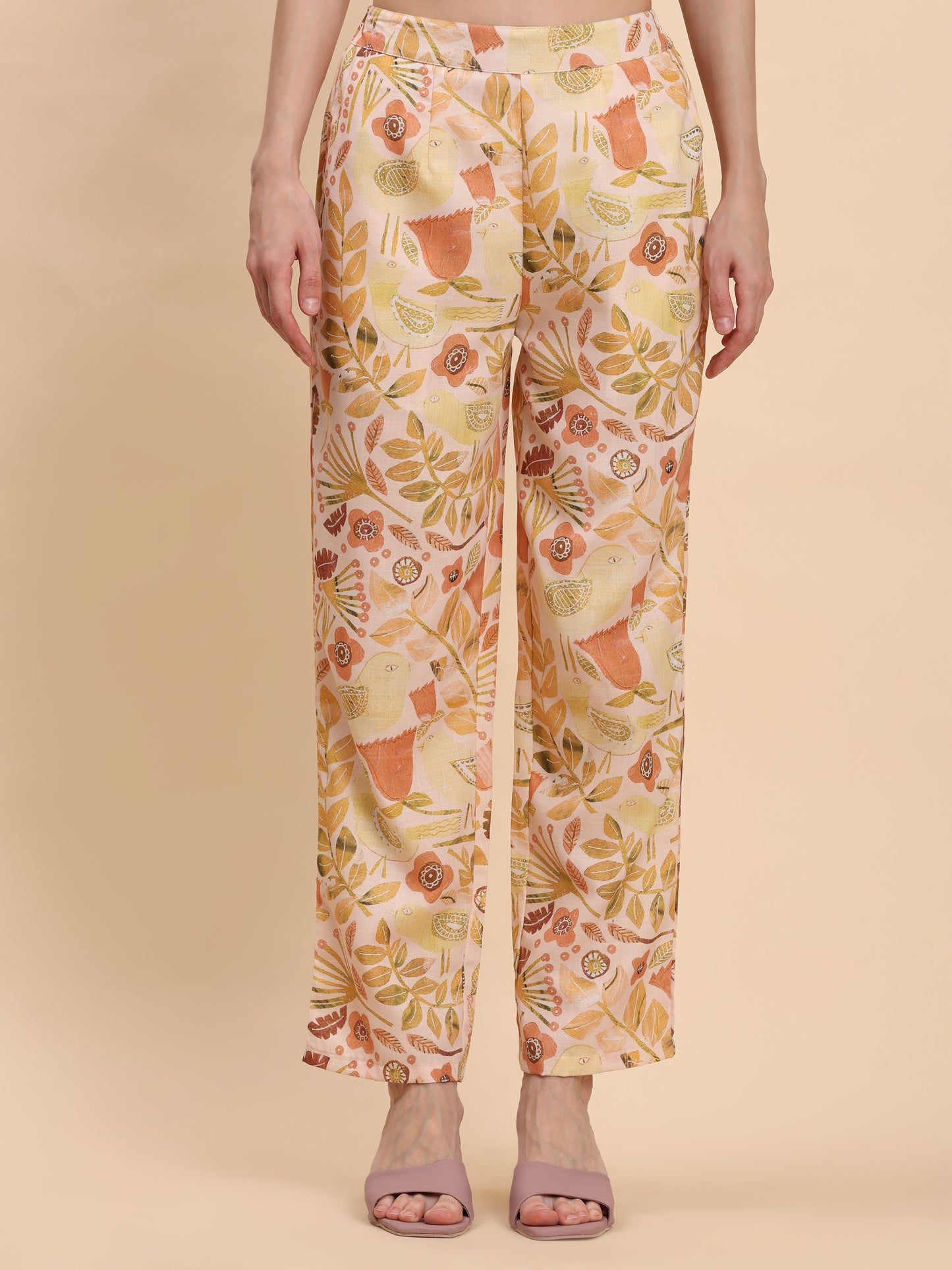 Noia Yellow Multi Abstract Floral Round Neck Top with Trousers
