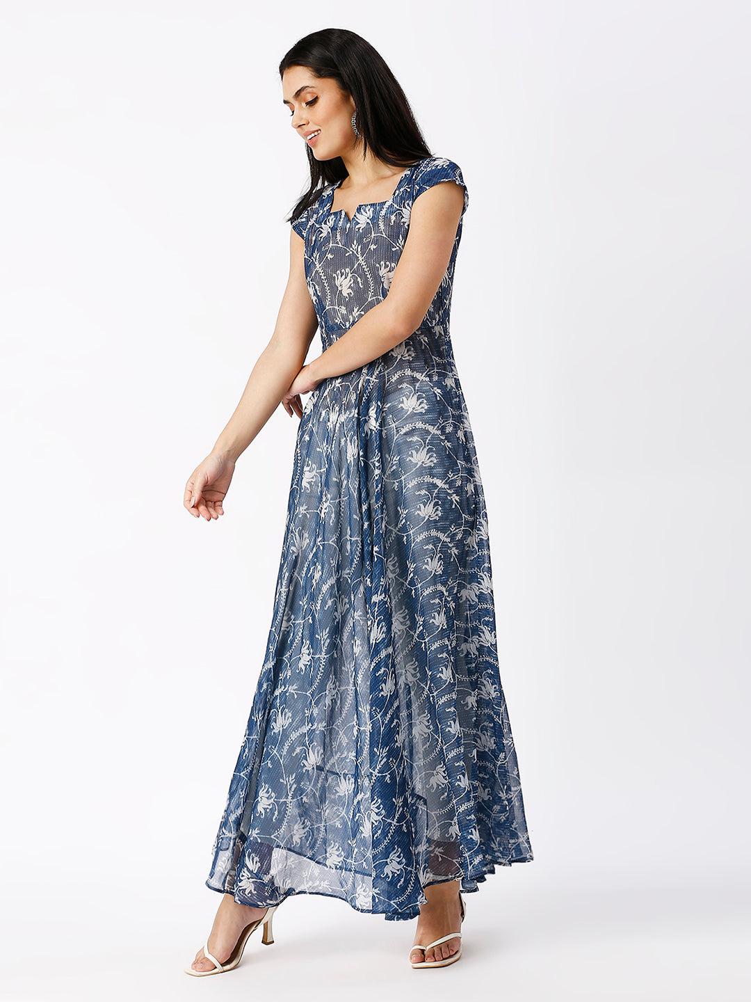 Noia Women Indigo Printed A-Line Maxi Dress