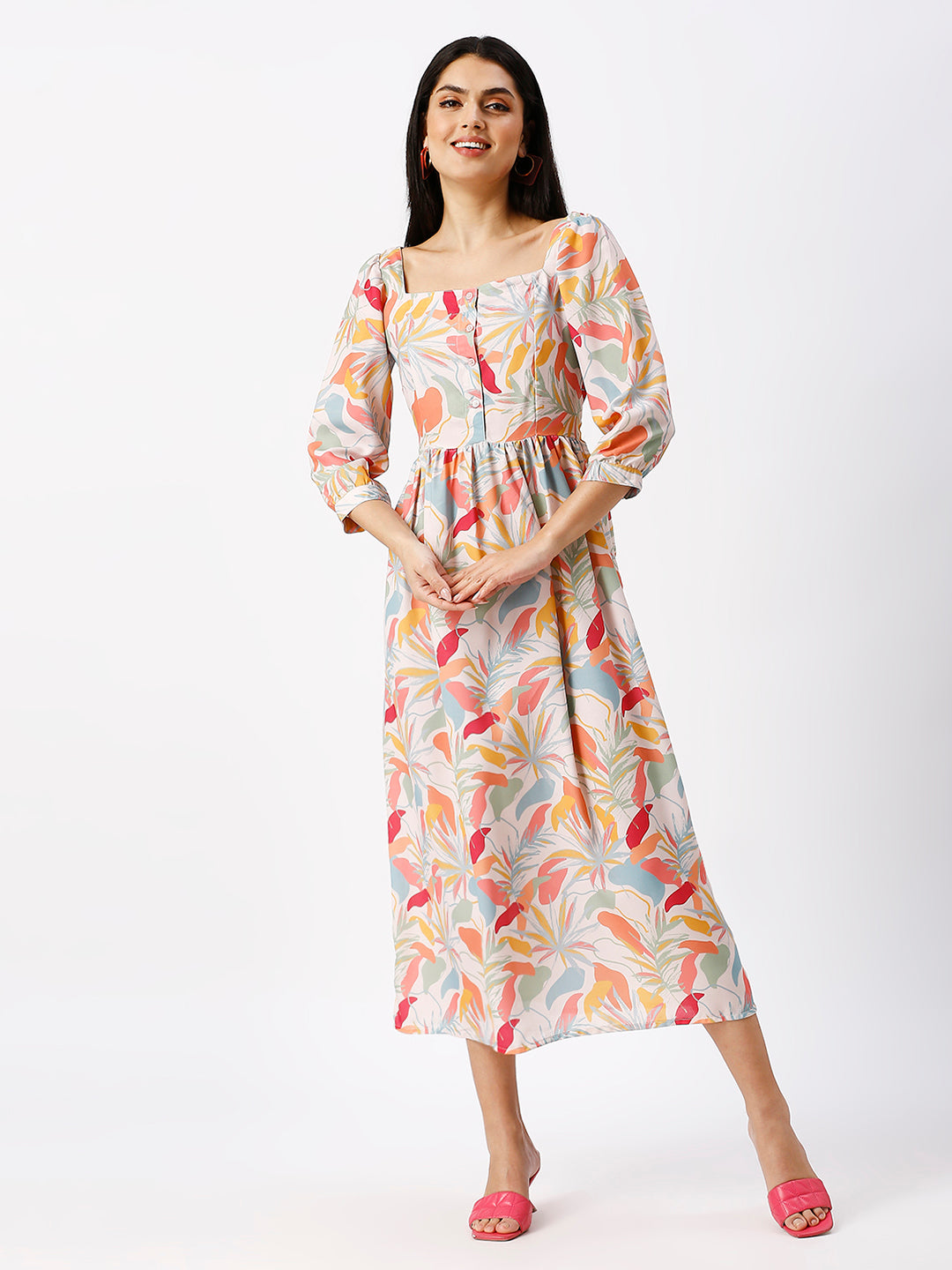 Noia Women Abstract Floral Midi Dress