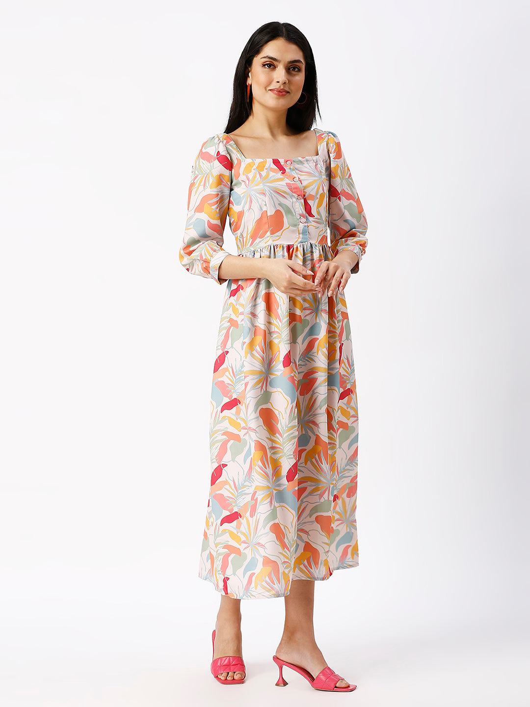 Noia Women Abstract Floral Midi Dress
