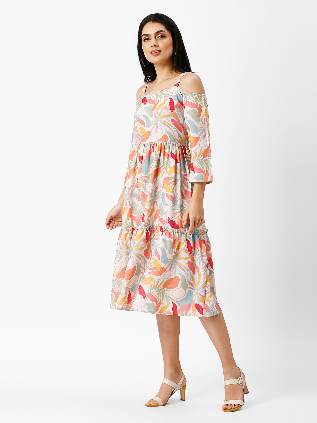 Noia Women Abstract Floral Off-Shoulder Midi Dress