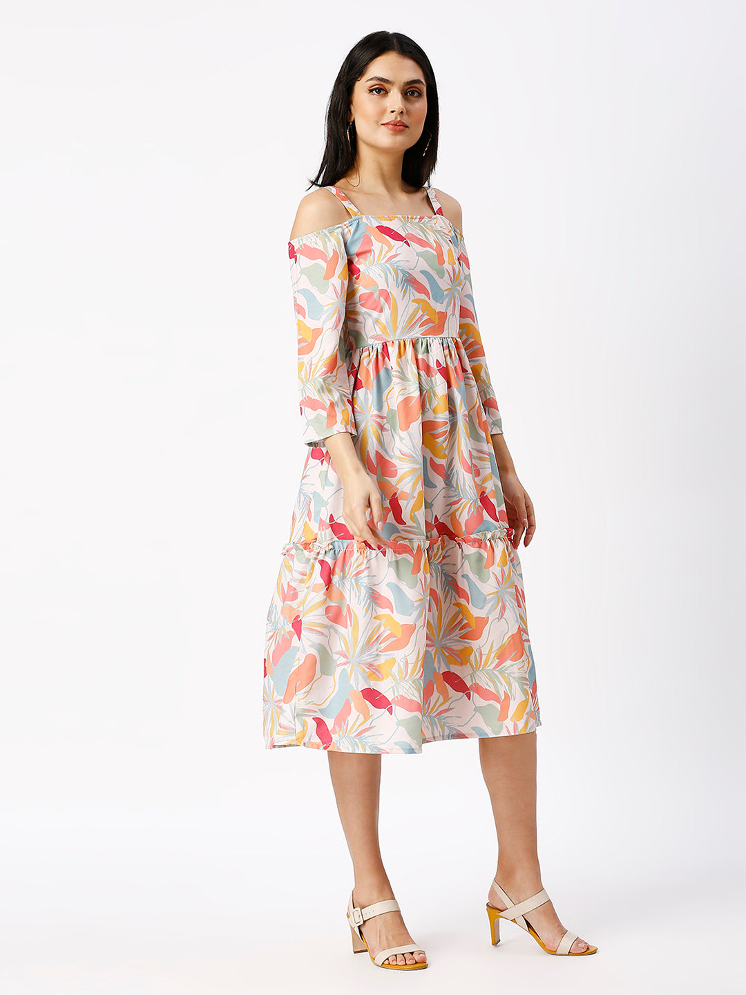 Noia Women Abstract Floral Off-Shoulder Midi Dress