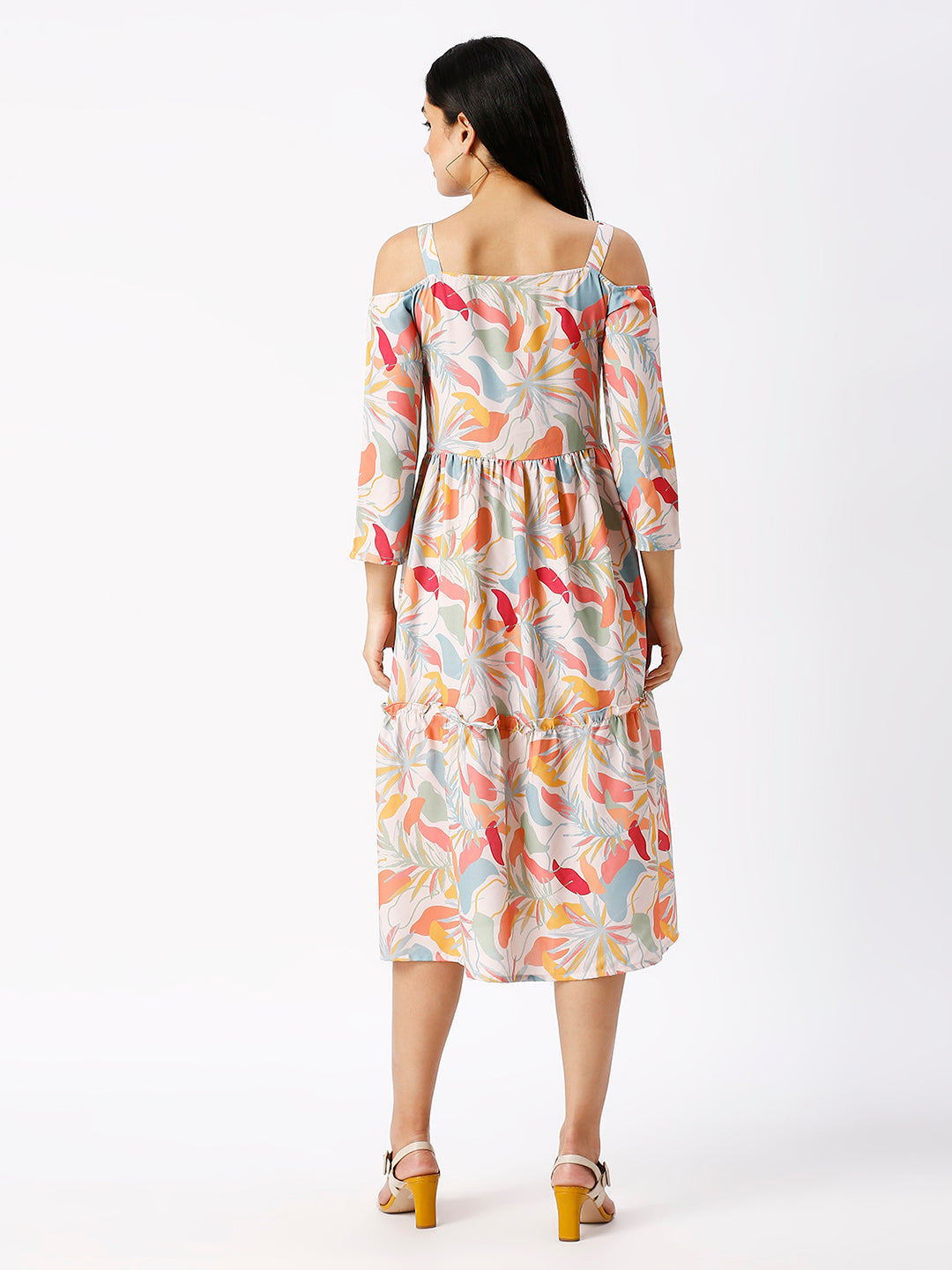 Noia Women Abstract Floral Off-Shoulder Midi Dress