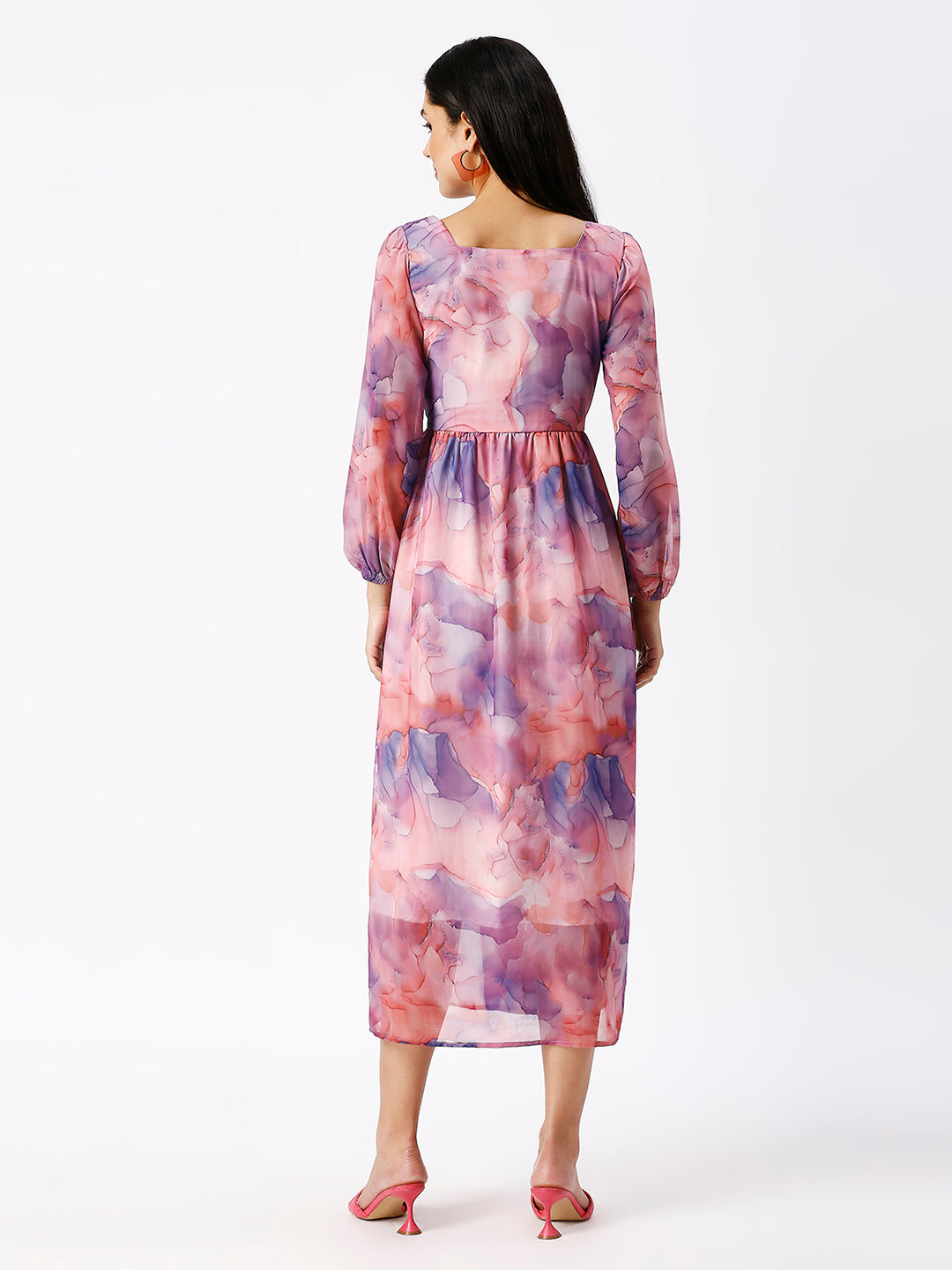 Noia Women Abstact Printed Square Neck Midi Dress