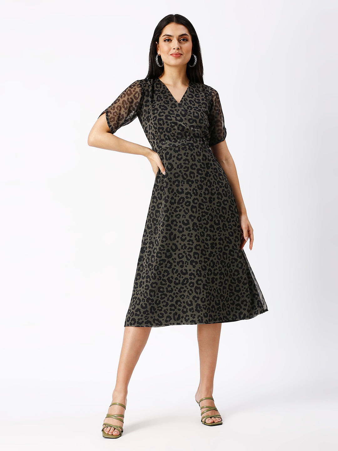 Noia Women Animal Printed V-Neck Midi Dress