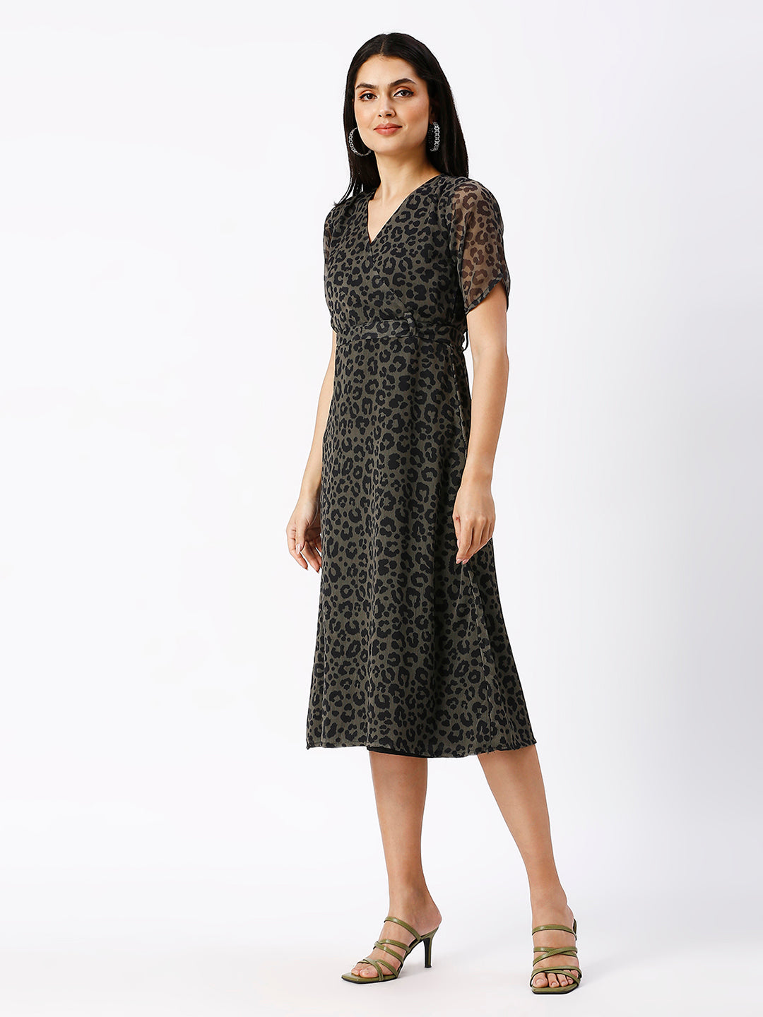 Noia Women Animal Printed V-Neck Midi Dress