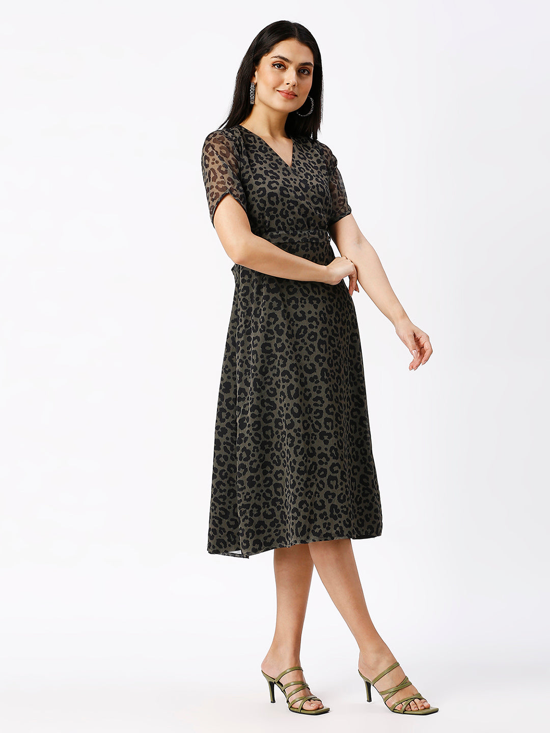 Noia Women Animal Printed V-Neck Midi Dress