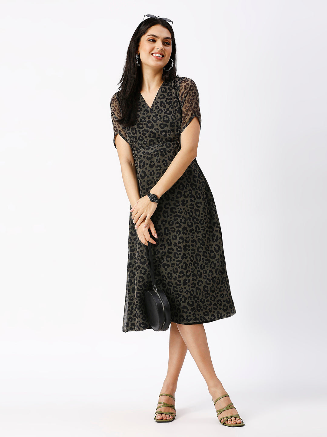 Noia Women Animal Printed V-Neck Midi Dress