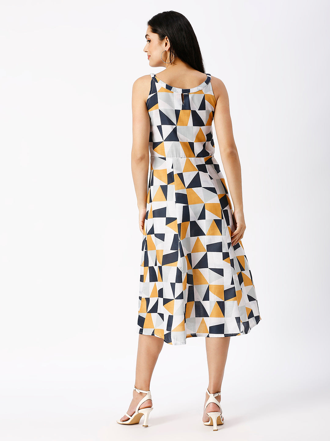 Noia Women White and Multi Geometric Printed Midi Dress