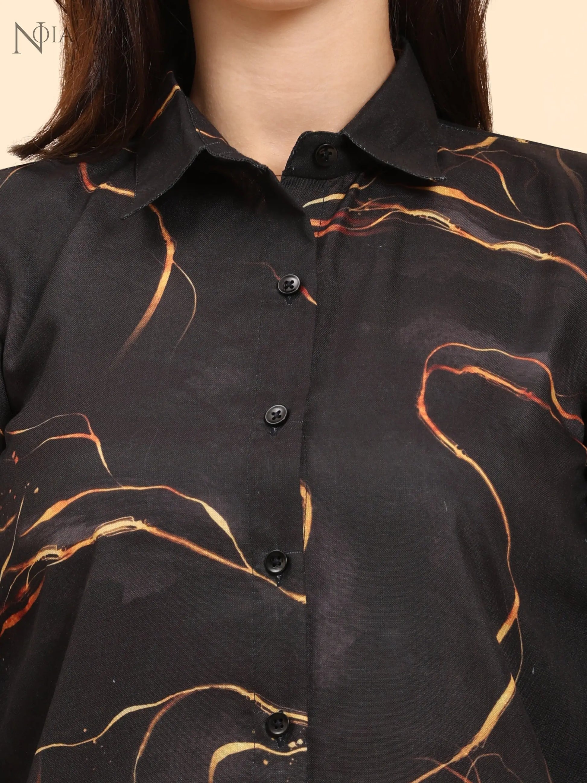 Noia Black & Gold Abstract Shirt with Shorts Noia