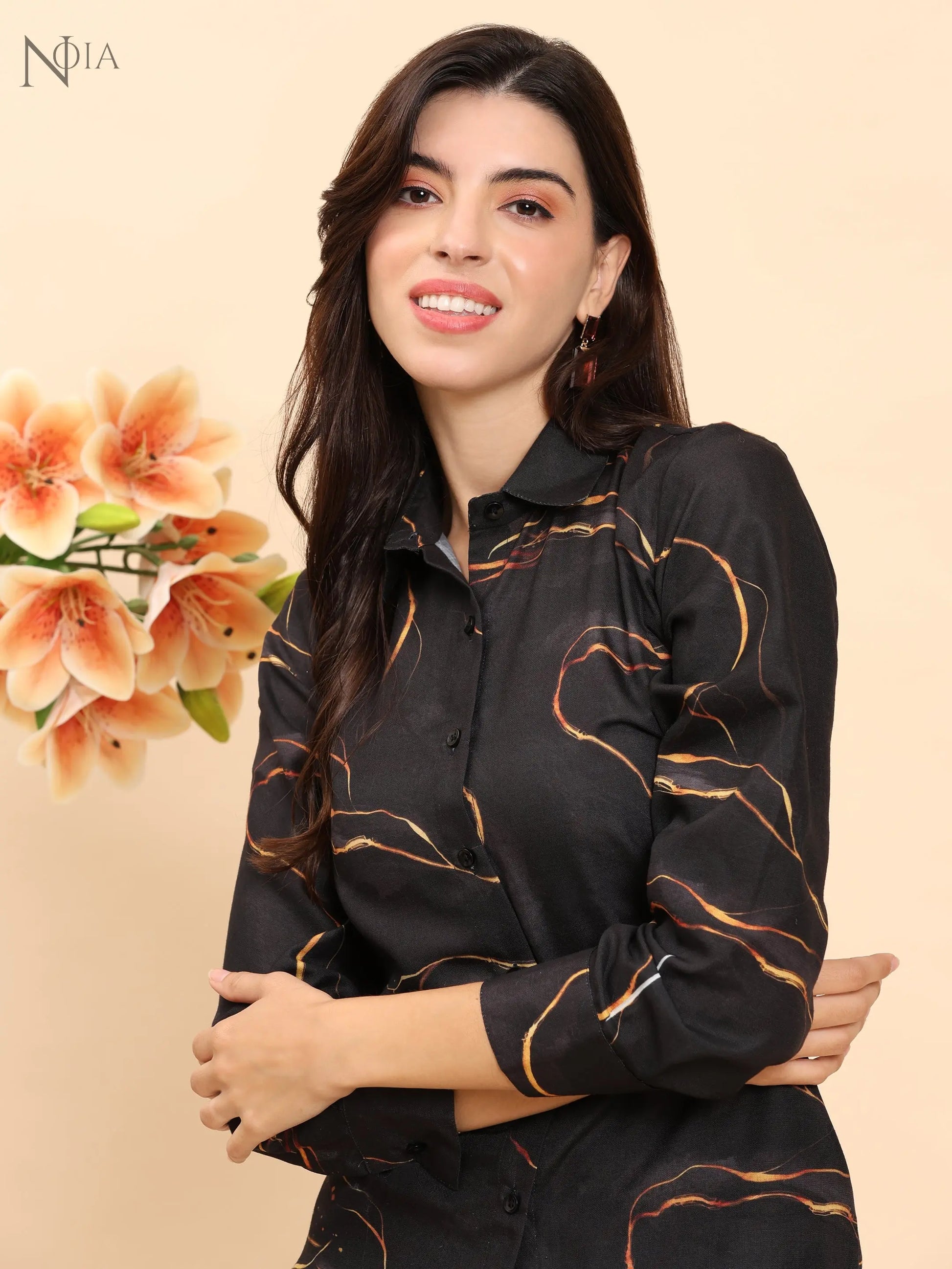 Noia Black & Gold Abstract Shirt with Shorts Noia