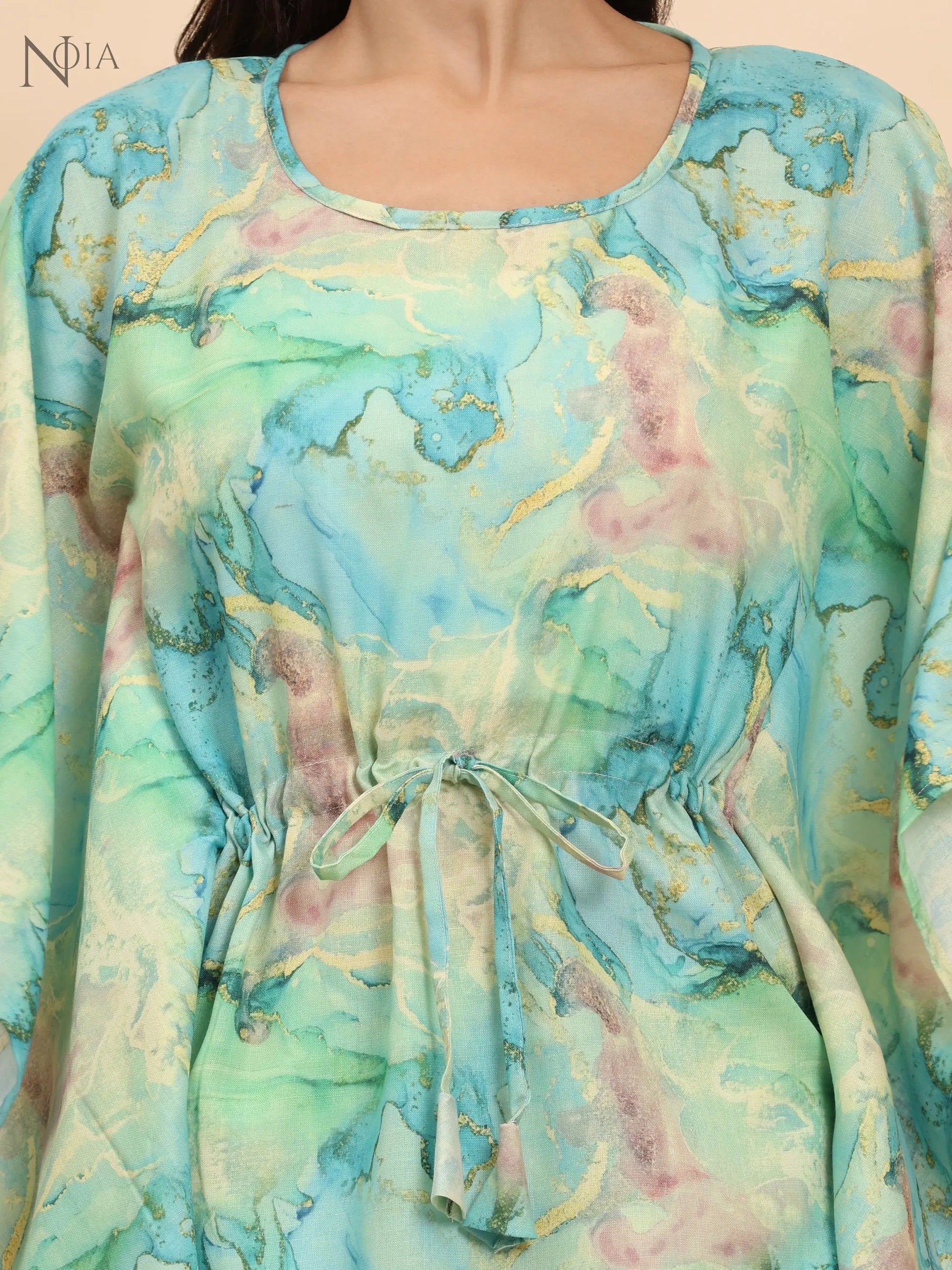 Noia Green & Gold Abstract Kaftan Top with Trousers Noia