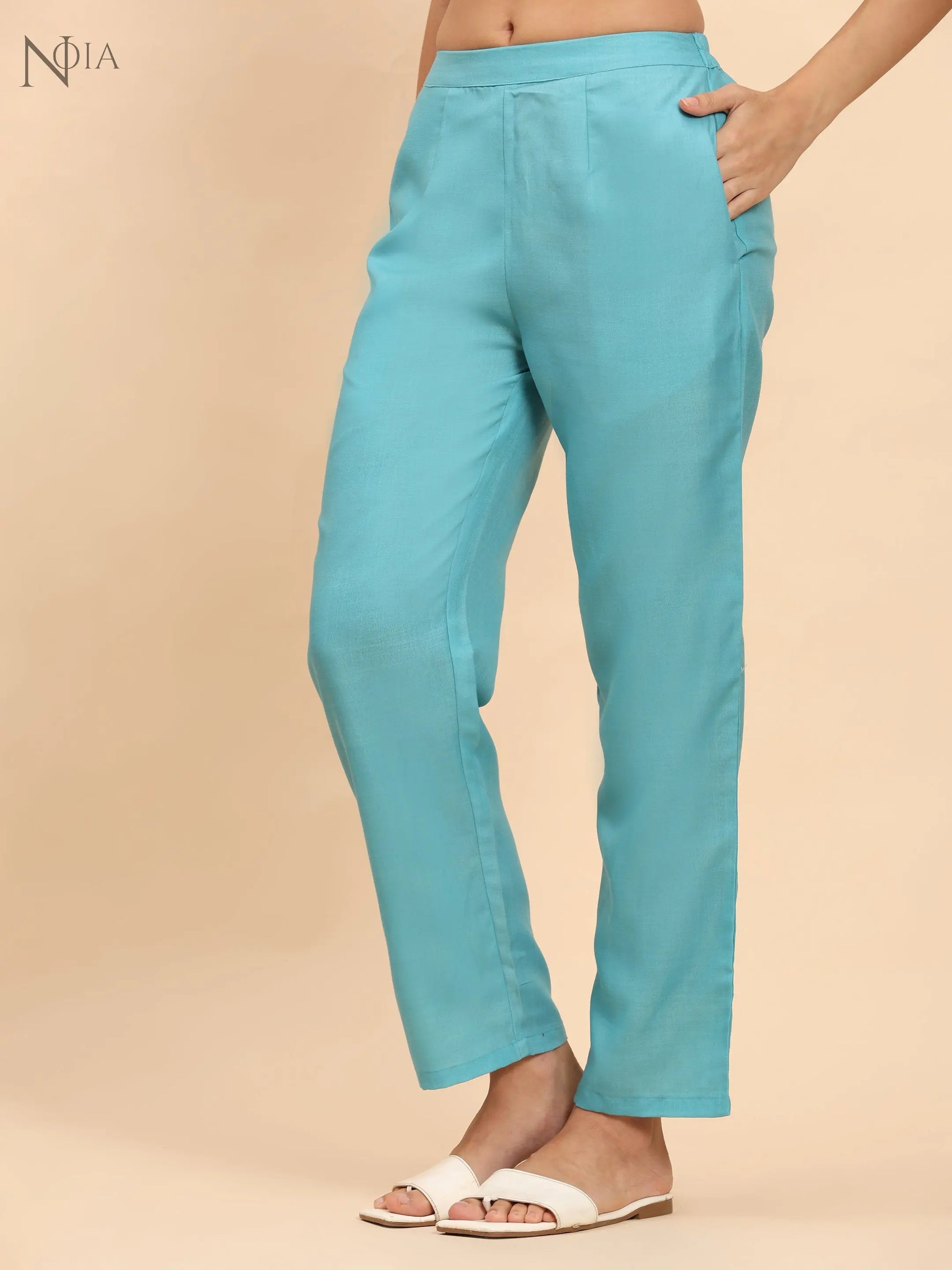 Noia Green & Gold Abstract Shawl Collared Top with Trousers Noia
