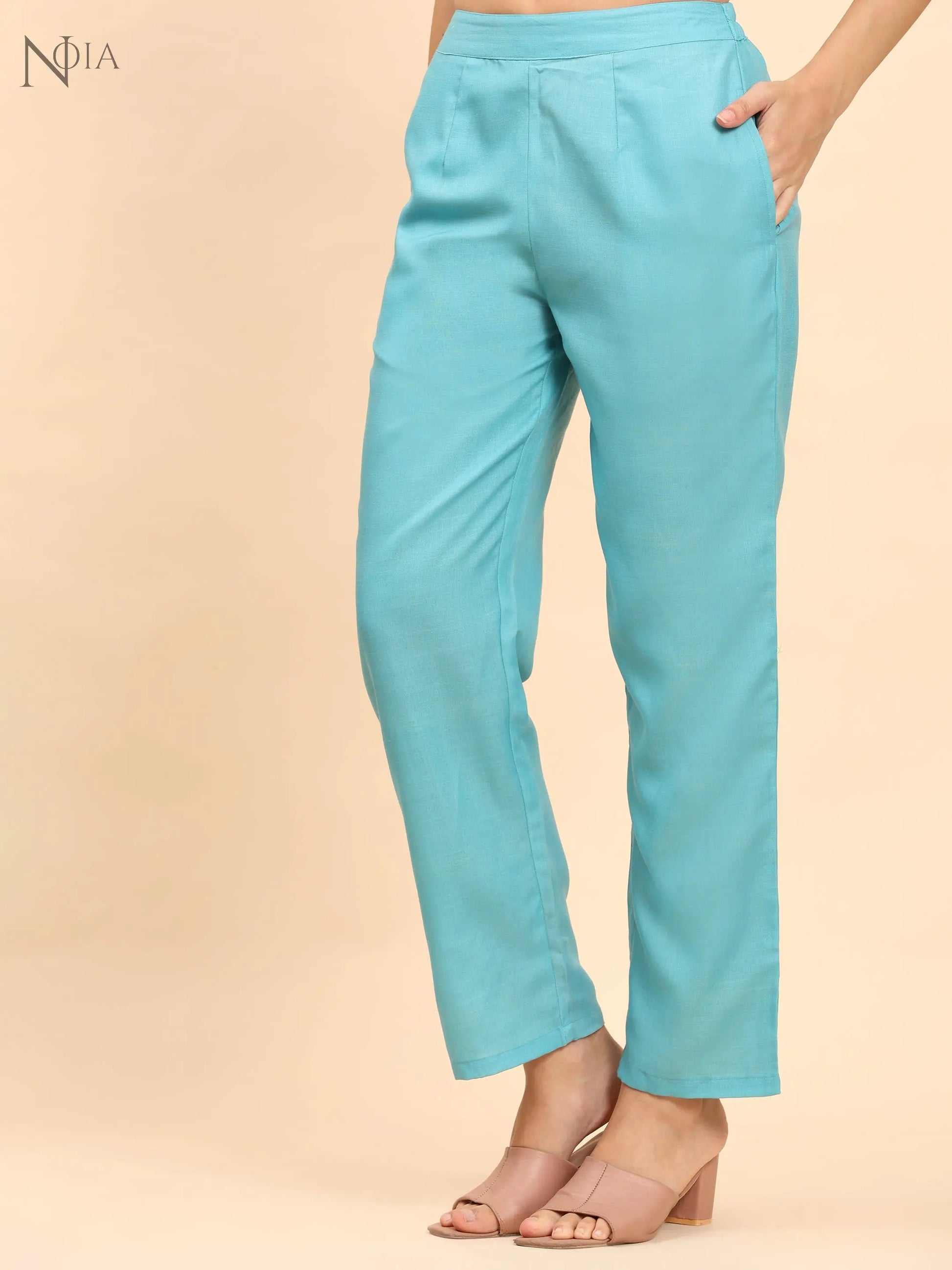Noia Green & Gold Abstract Sleeveless Peplum Top with Trousers Noia