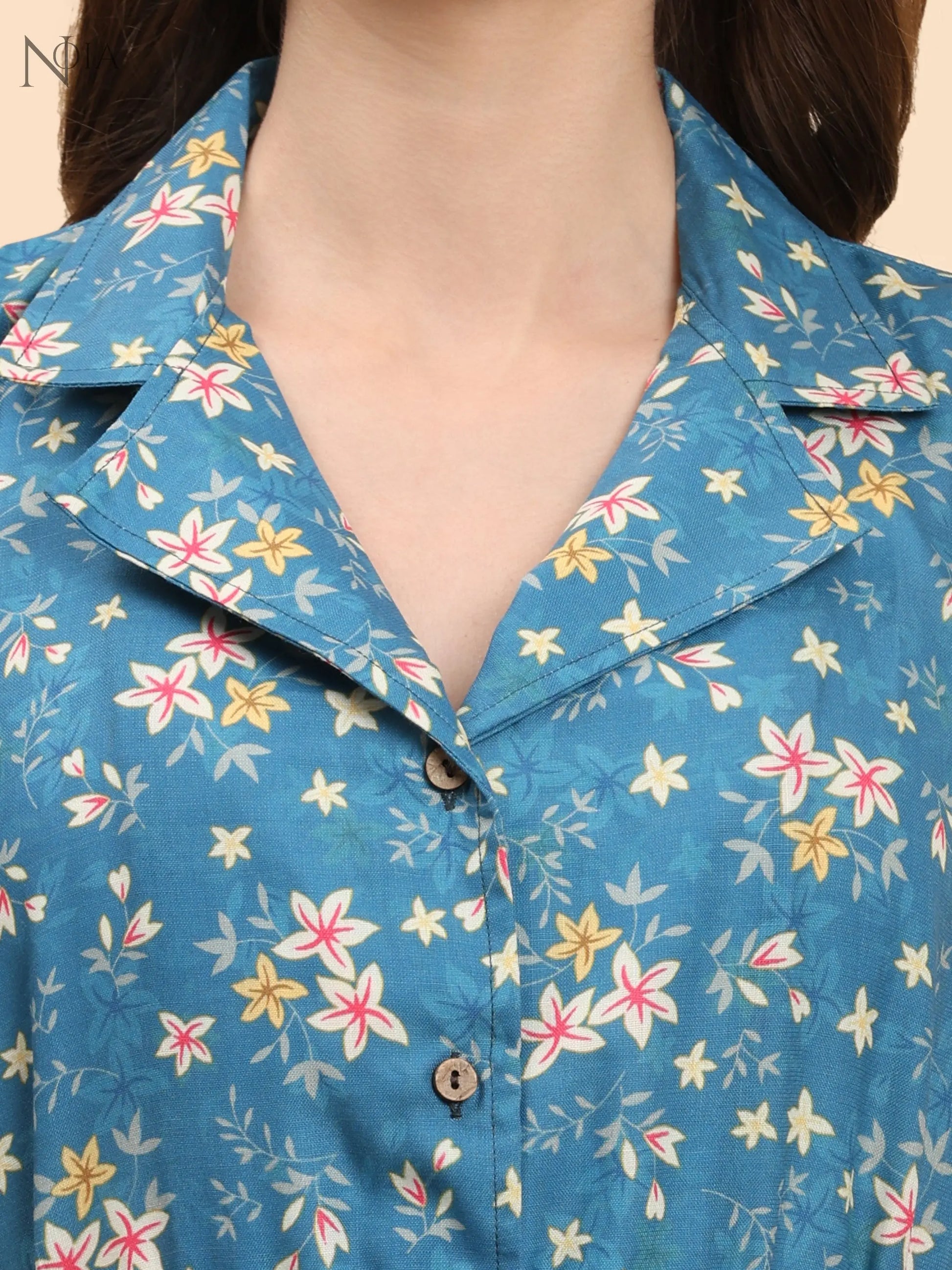 Noia Green & Yellow Floral Ditsy Shawl Collared Top with Trousers Noia