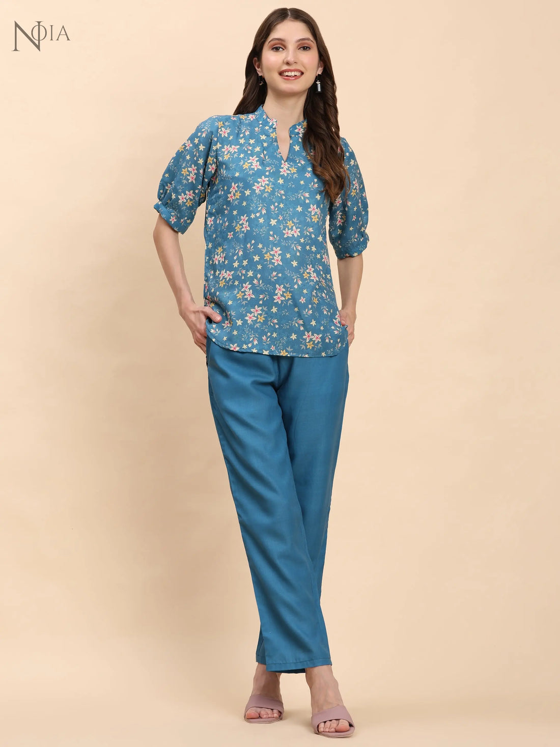 Noia Green & Yellow Floral Ditsy Short Sleeve Top with Trousers Noia