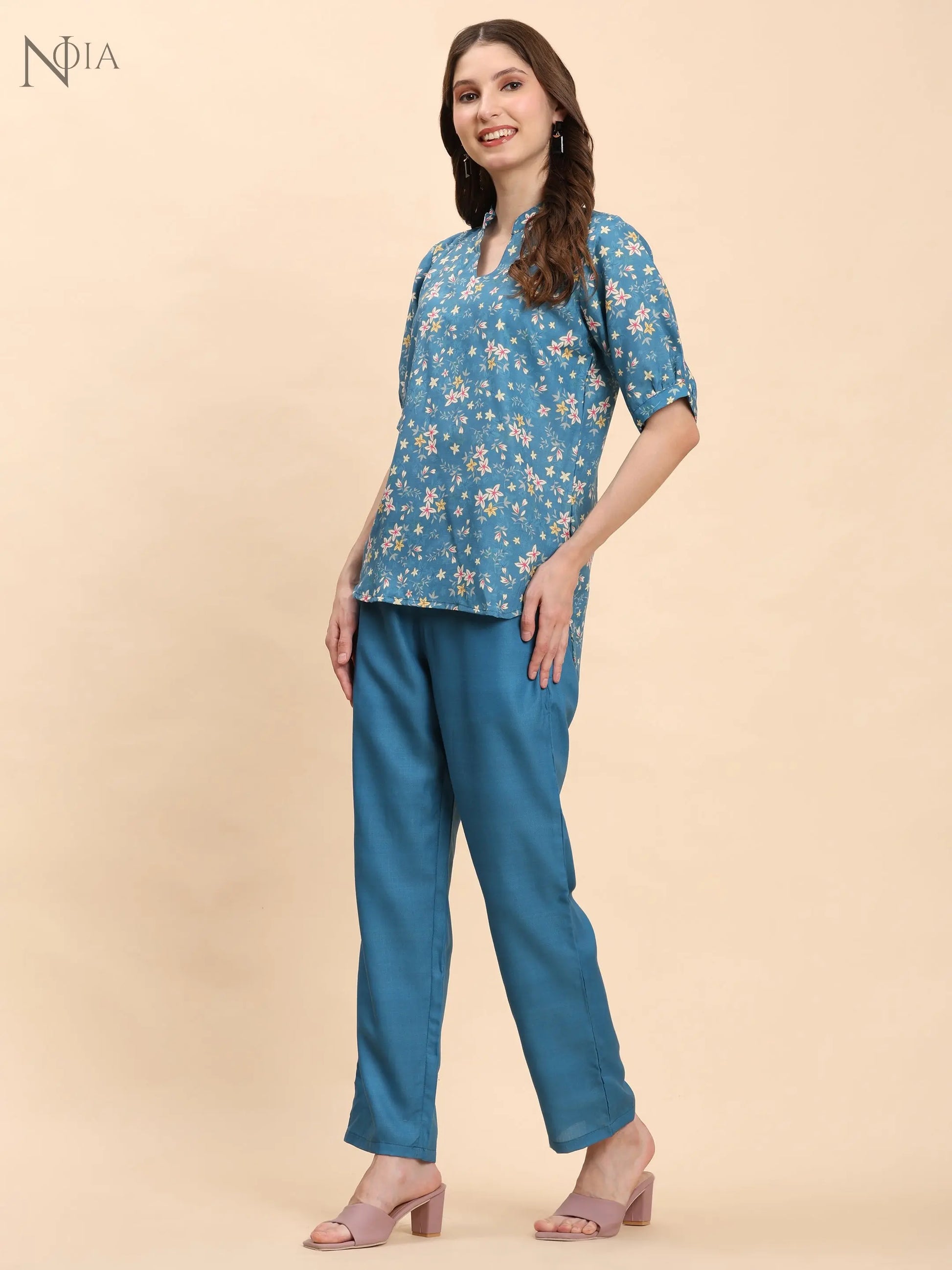 Noia Green & Yellow Floral Ditsy Short Sleeve Top with Trousers Noia