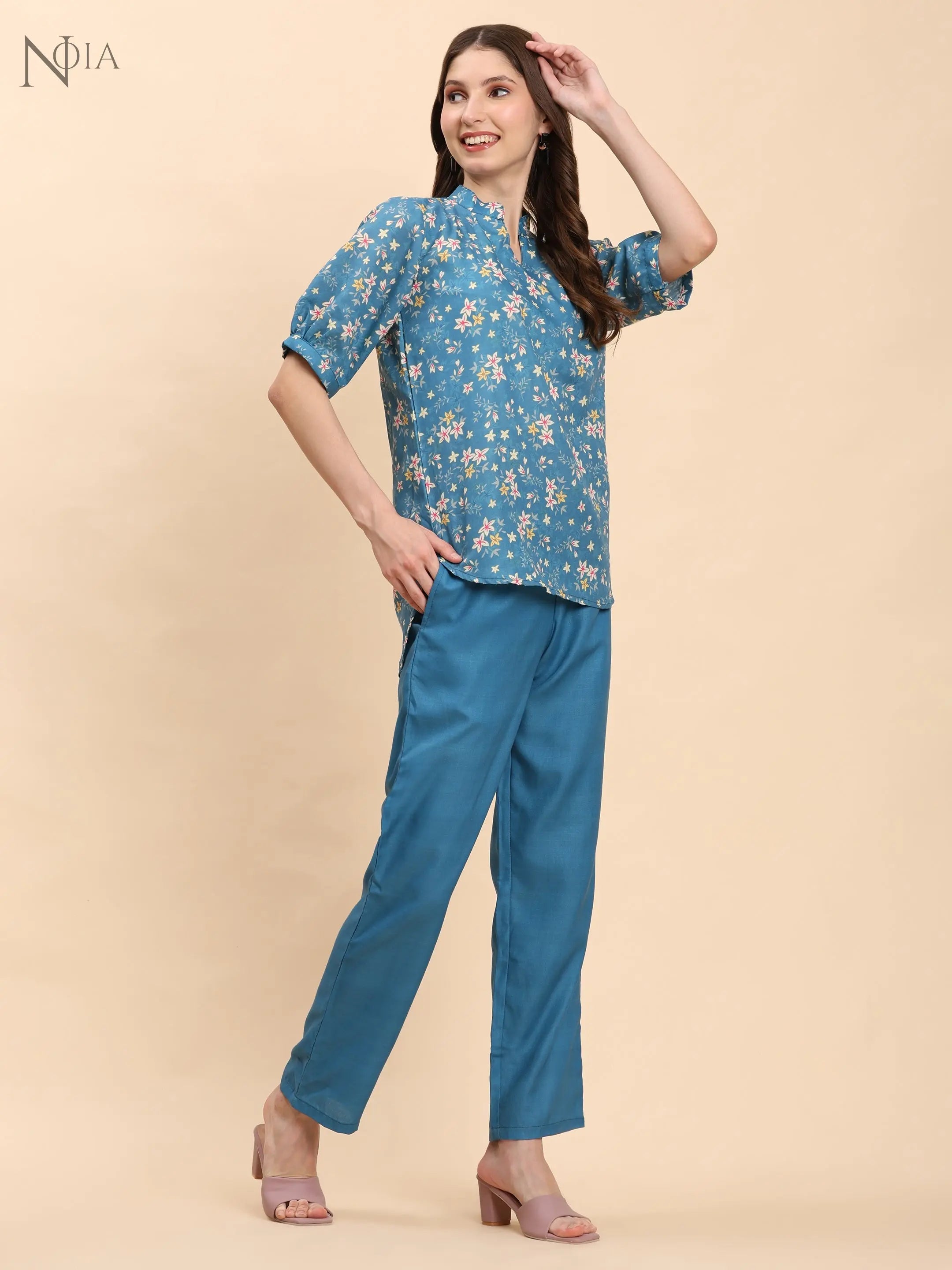 Noia Green & Yellow Floral Ditsy Short Sleeve Top with Trousers Noia