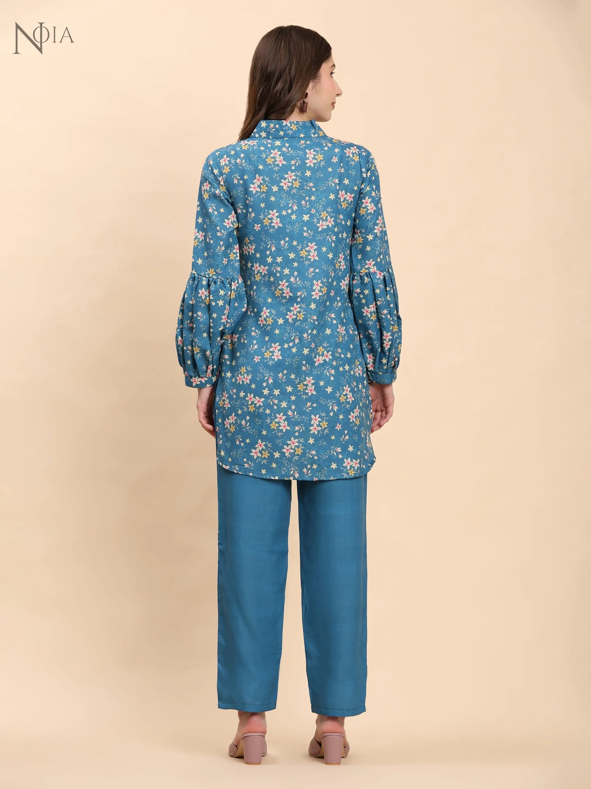 Noia Green & Yellow Floral Ditsy V Necked Top with Trousers Noia