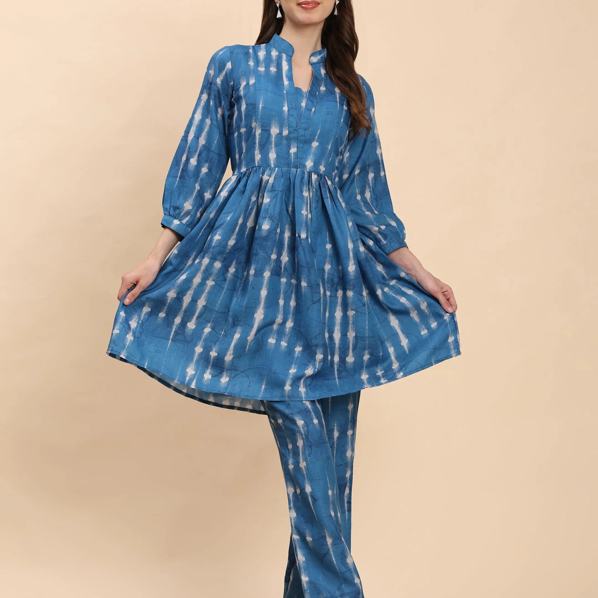 Noia Indigo Long Sleeved V-Neck Top with Trousers Noia