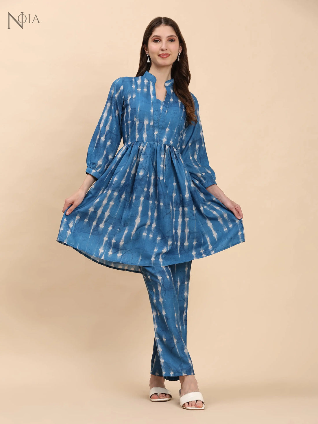 Noia Indigo Long Sleeved V-Neck Top with Trousers Noia