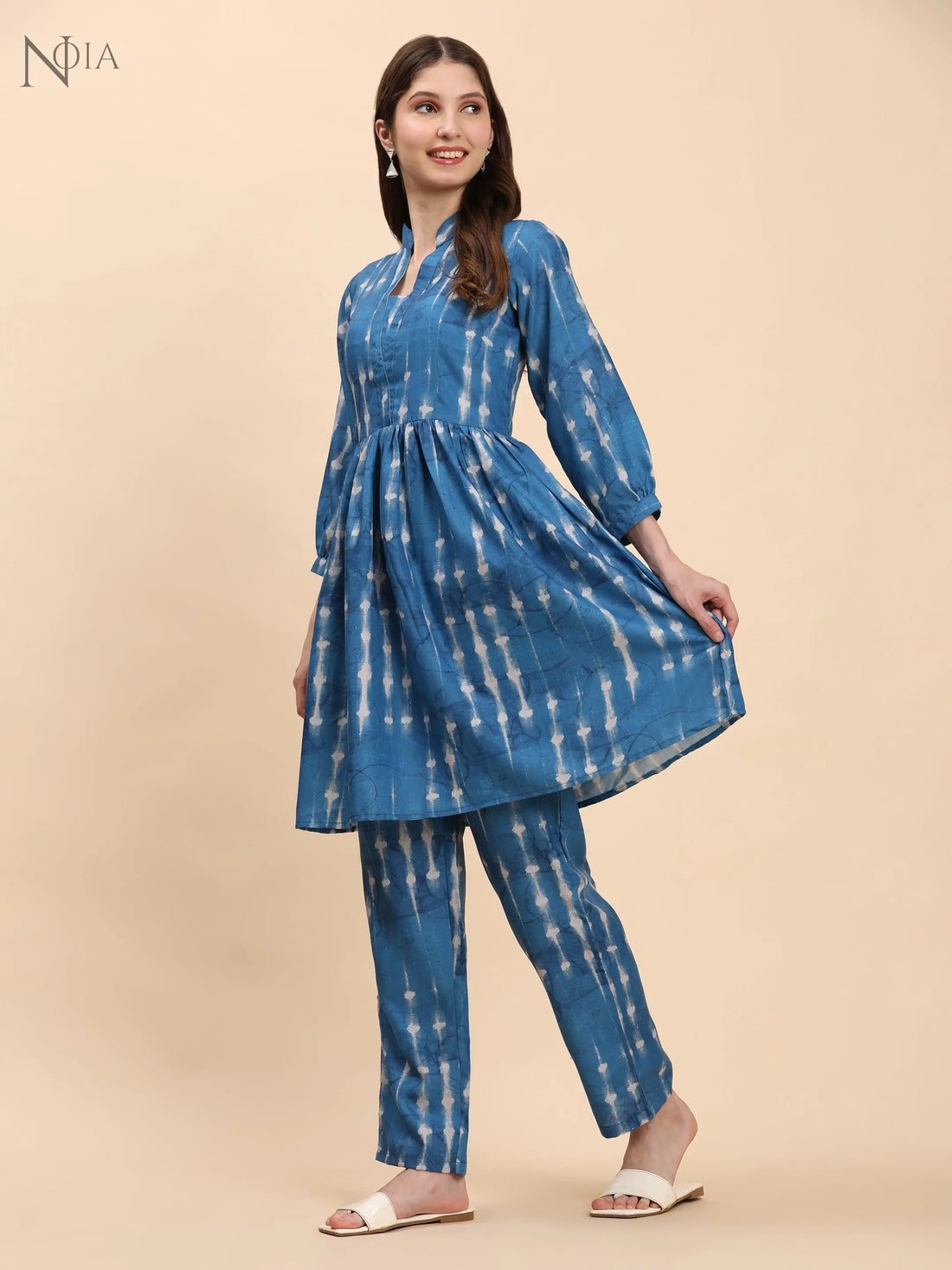 Noia Indigo Long Sleeved V-Neck Top with Trousers Noia
