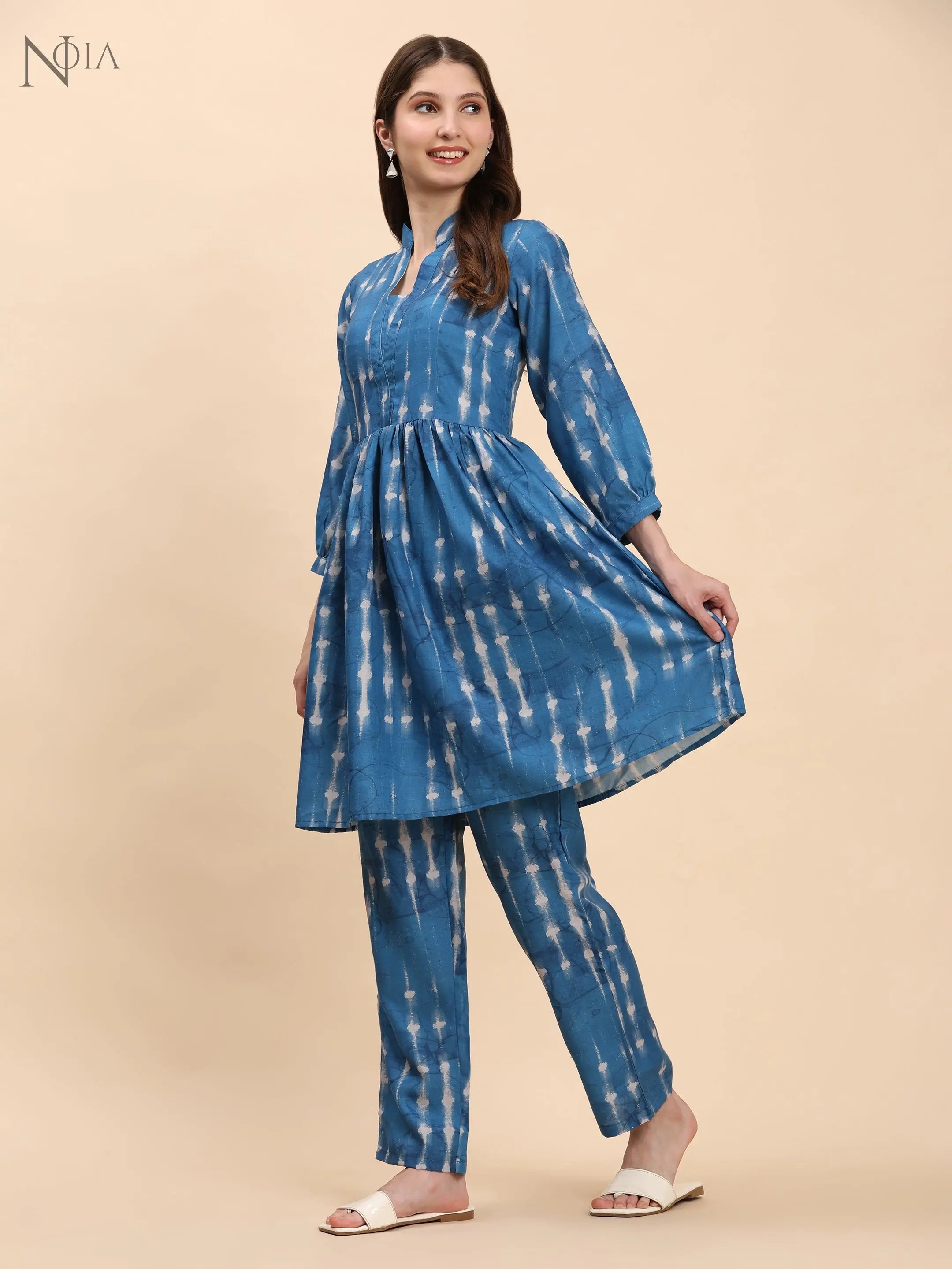 Noia Indigo Long Sleeved V-Neck Top with Trousers Noia