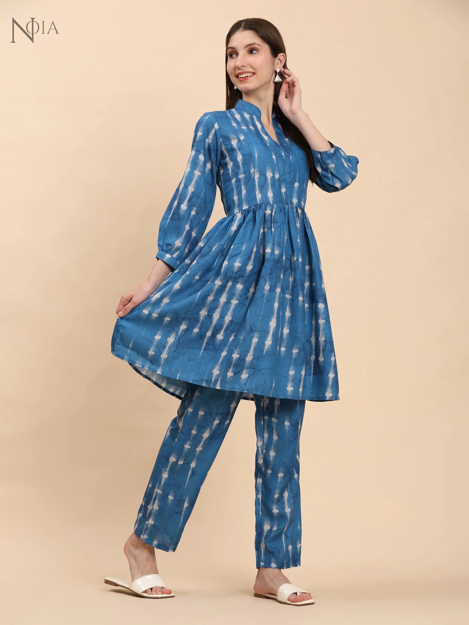 Noia Indigo Long Sleeved V-Neck Top with Trousers Noia