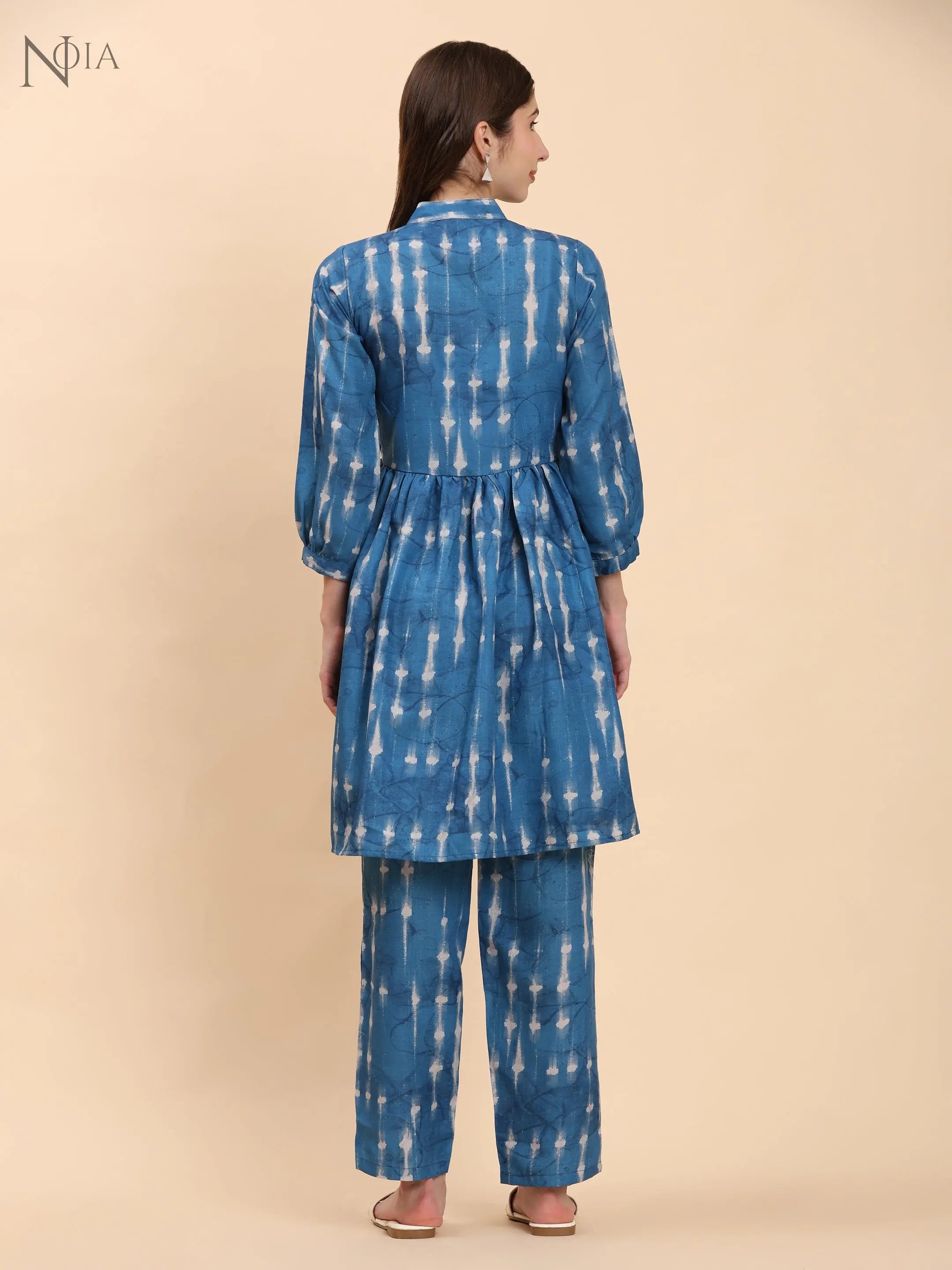 Noia Indigo Long Sleeved V-Neck Top with Trousers Noia