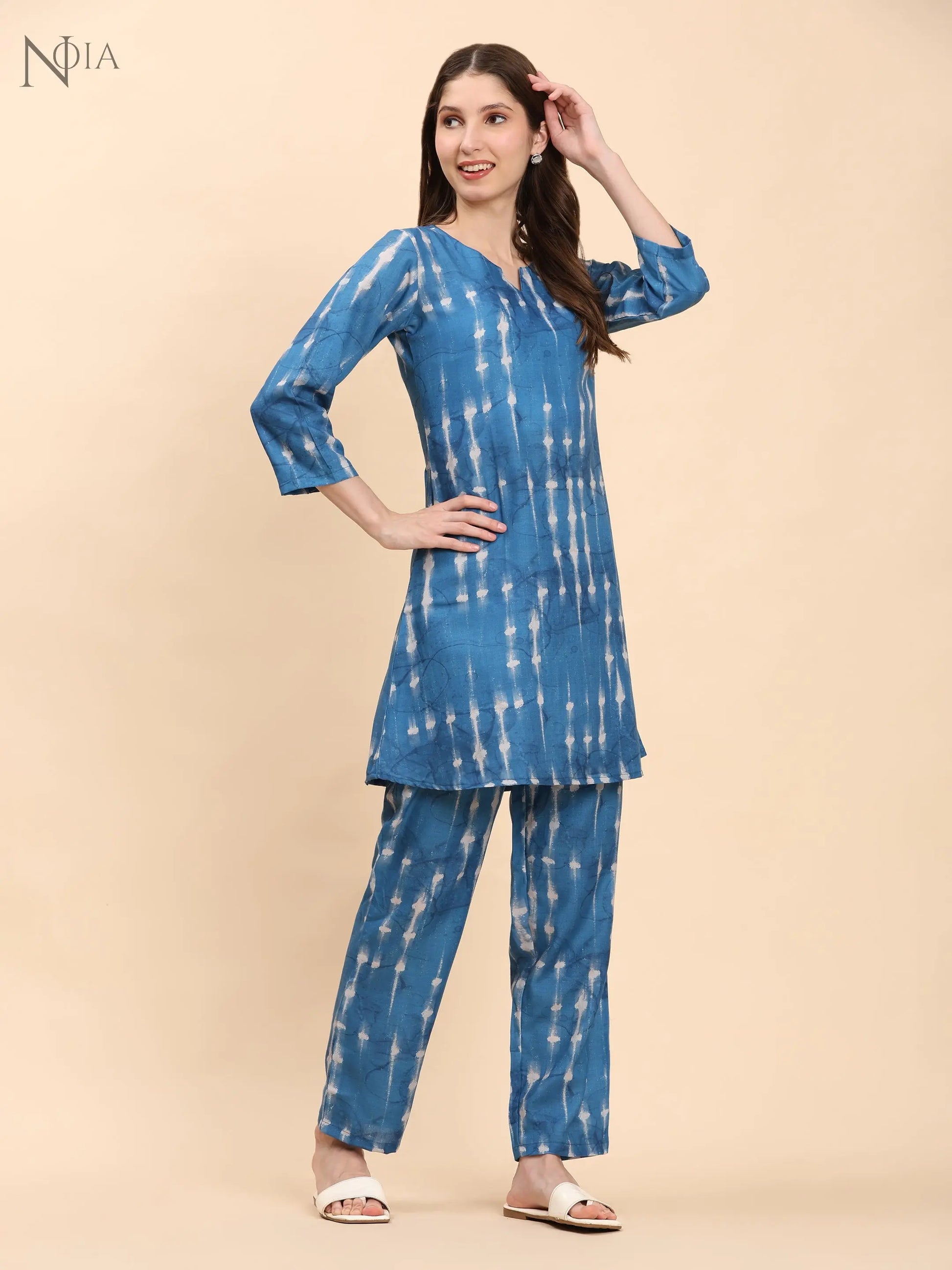 Noia Indigo Shibori Print Top with Trousers – Women’s Co-Ord Set Noia