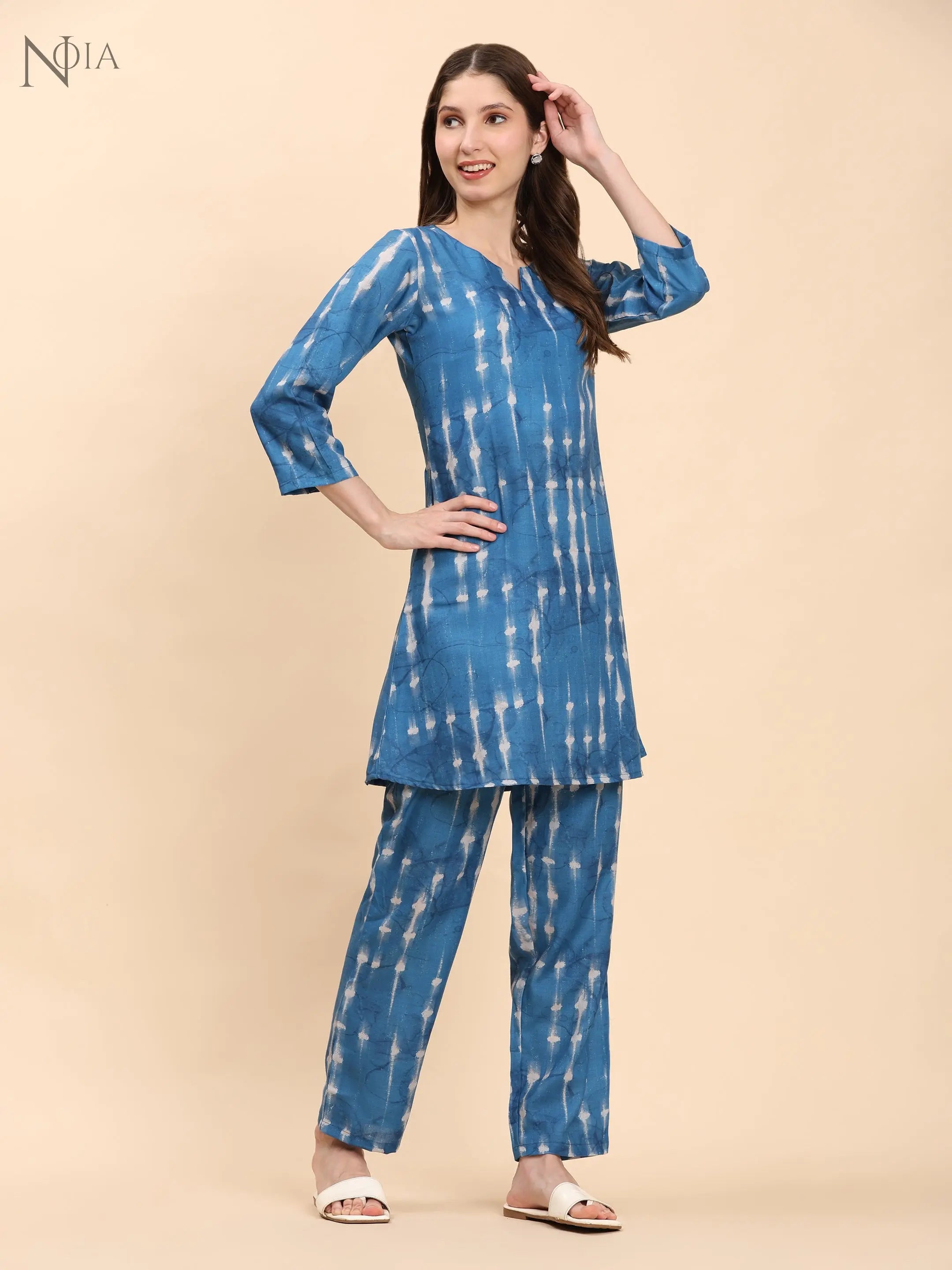 Noia Indigo Shibori Print Top with Trousers – Women’s Co-Ord Set Noia