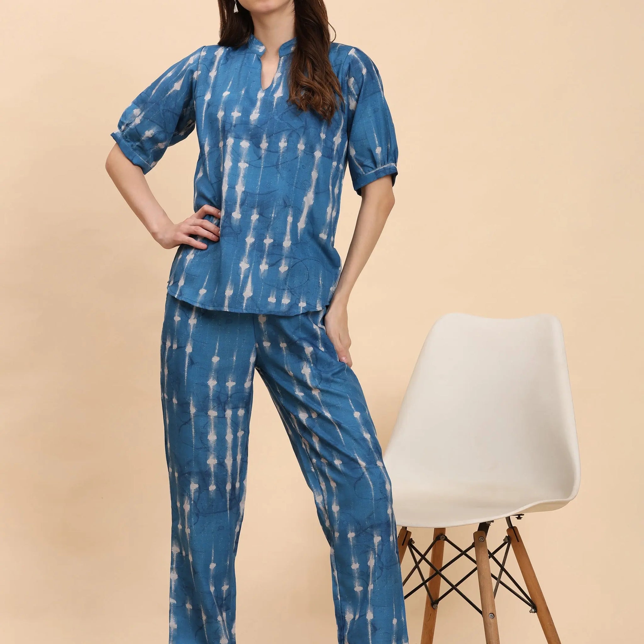 Noia Indigo Short Sleeve Top with Trousers Noia