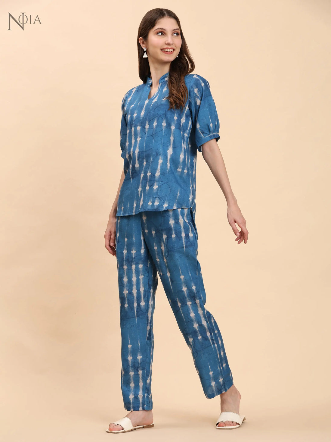 Noia Indigo Short Sleeve Top with Trousers Noia