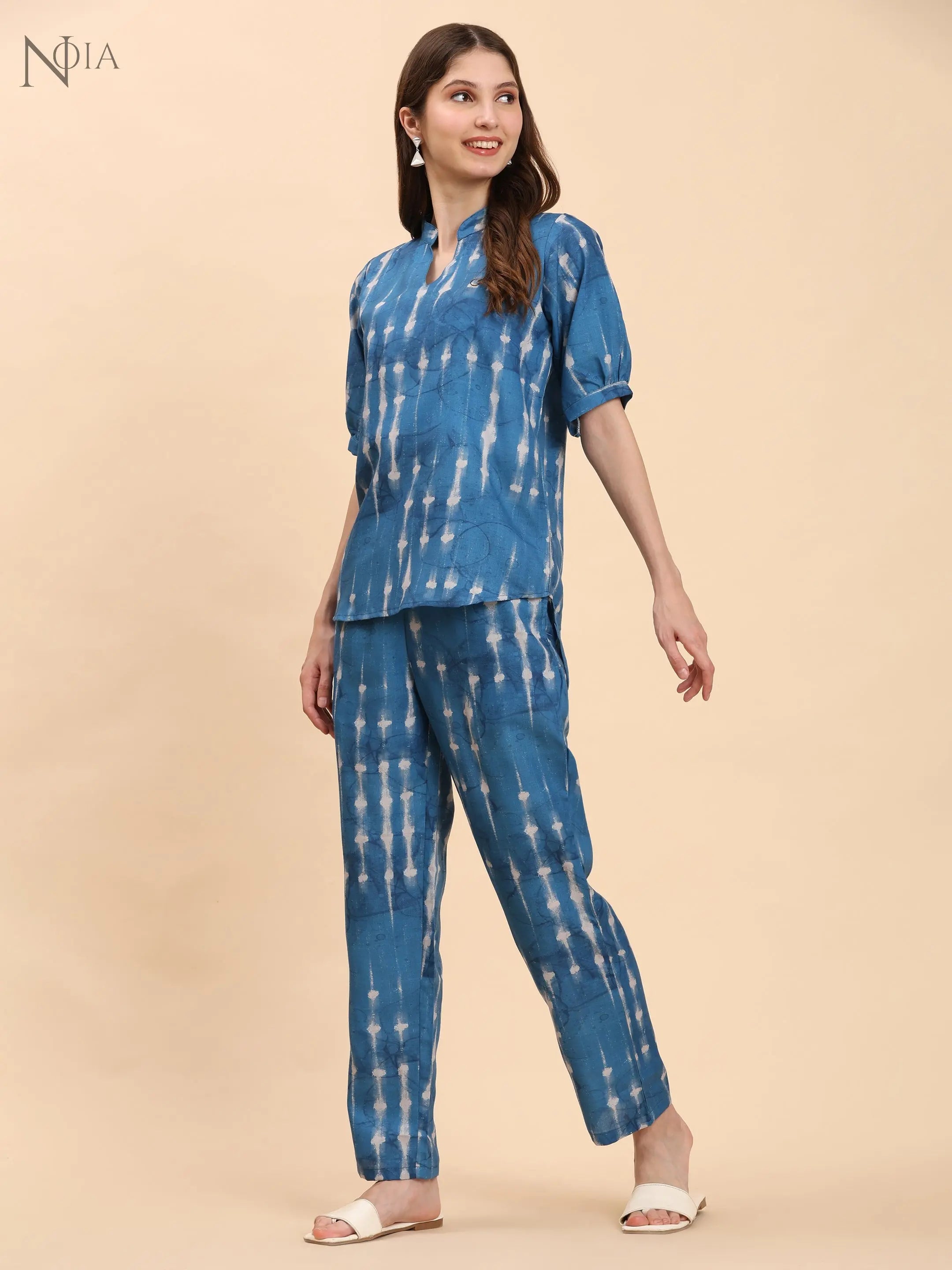 Noia Indigo Short Sleeve Top with Trousers Noia