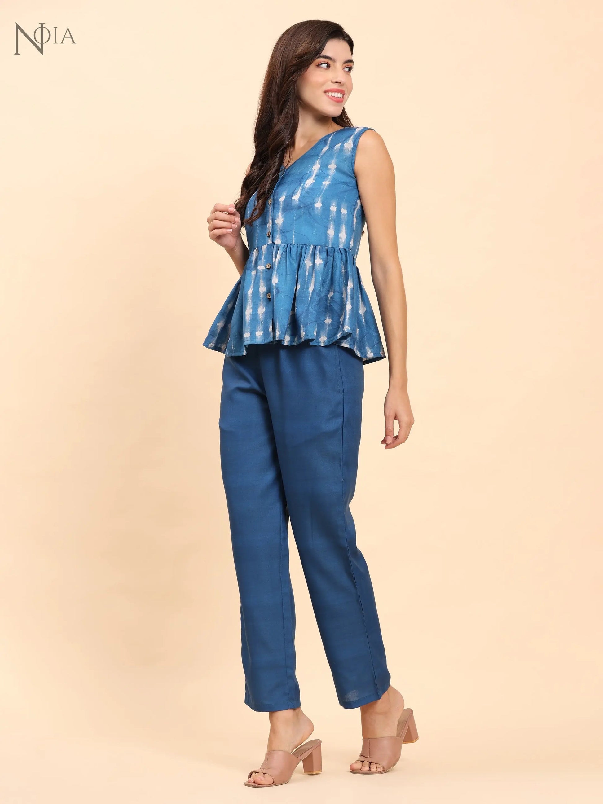 Noia Indigo Sleeveless Peplum Top with Trousers Noia