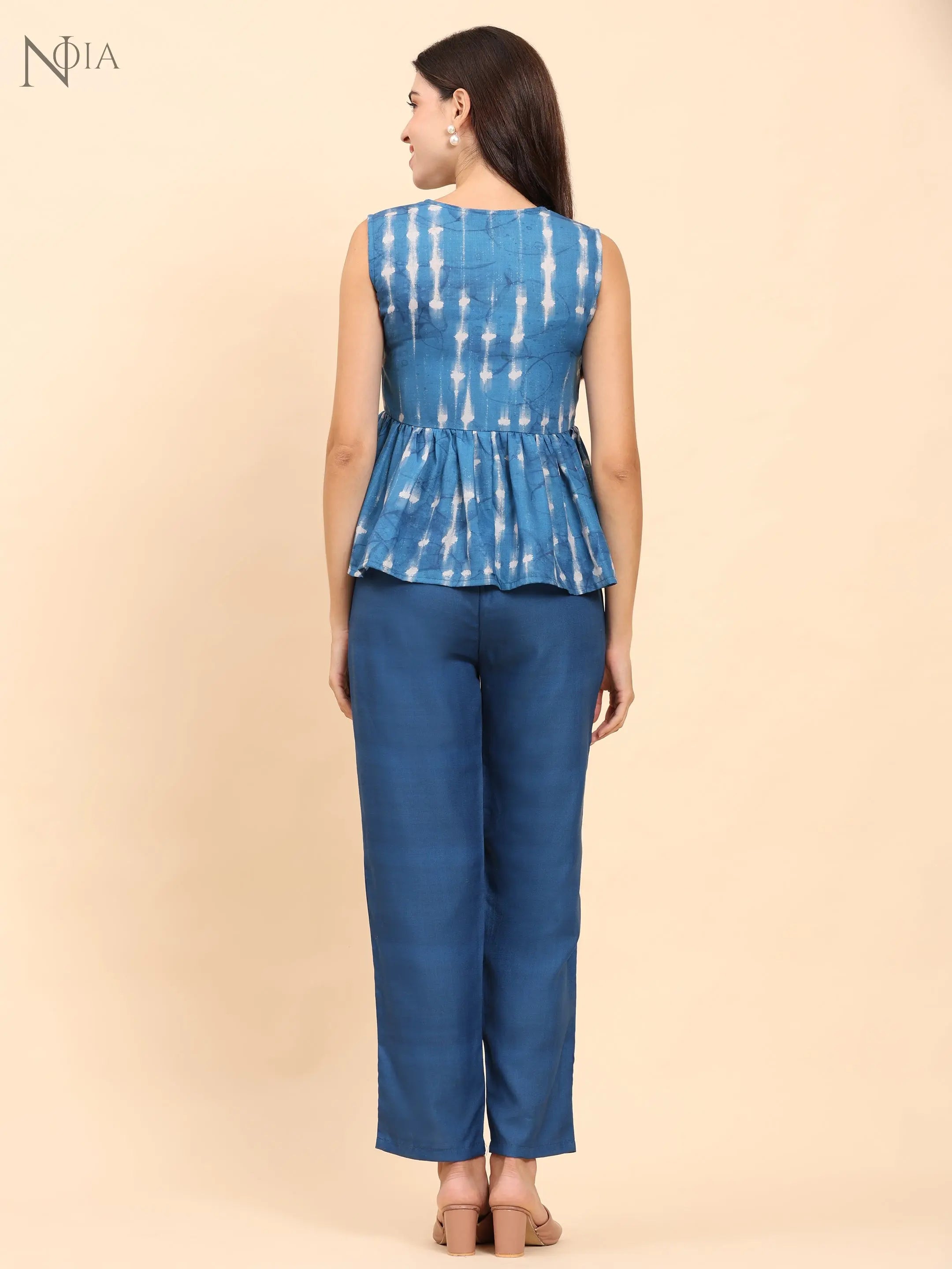 Noia Indigo Sleeveless Peplum Top with Trousers Noia