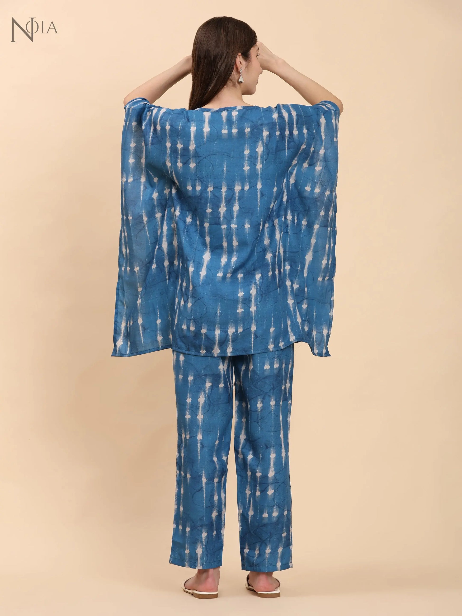 Noia Indigo & White Shibori Kaftan Top with Trousers – Women’s Co-Ord Set Noia